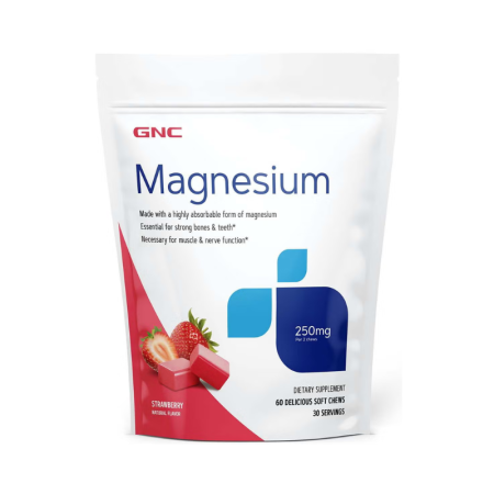 Afectiuni Frecvente - Gnc Magnesium 250 Mg, Magneziu, Cu Aroma Naturala De Capsuni Pentru Relaxare Musculara Si Sustinerea Sistemului Nervos, 60 Caramele