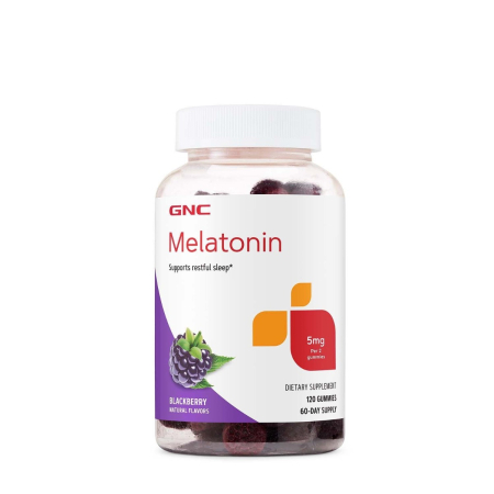Suplimente alimentare - Gnc Melatonin 5 Mg Gummies, Melatonina 5 Mg Jeleuri Cu Aroma Naturala De Mure, 120 Jeleuri
