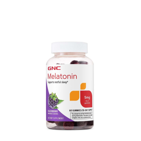 Stres & somn - Gnc Melatonin 5 Mg Gummies, Melatonina 5 Mg Jeleuri Cu Aroma Naturala De Mure, 60 Jeleuri