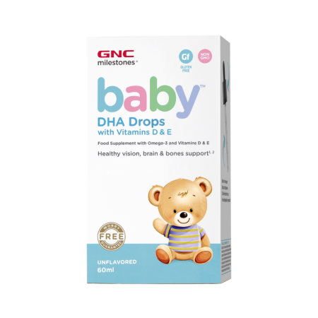 Afectiuni Frecvente - Gnc Milestones Baby Dha Drops With Vitamins D & E, Picaturi Cu Dha + Vitamina D Si E Pentru Bebelusi, 60 Ml