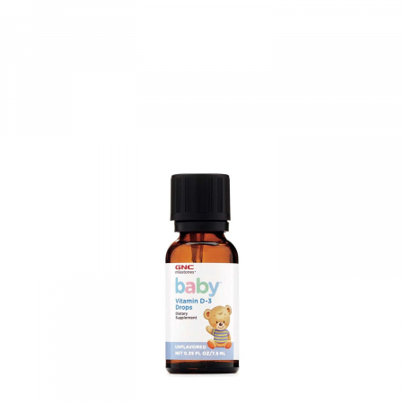 GNC Milestones® Baby™ Vitamin D-3 Drops, Vitamina D-3 Picaturi Pentru Bebelusi Naturala 100% din Lanolina, 7.5 ml [1]