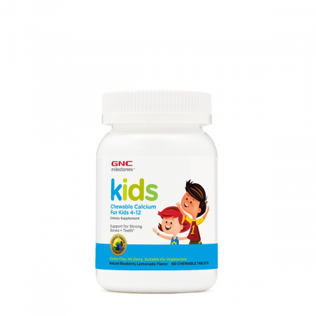 Capsule/comprimate/siropuri - Gnc Milestones Kids Chewable Calcium, Calciu Pentru Copii 4-12 Ani, Cu Aroma Naturala De Limonada Si Afine, 60 Tb