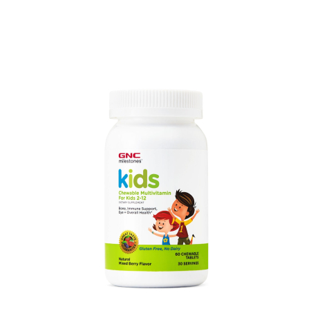Suplimente alimentare - Gnc Milestones Kids Chewable Multivitamin, Multivitamine Pentru Copii 2-12 Ani, Cu Aroma Naturala De Fructe De Padure, 60 Tb 