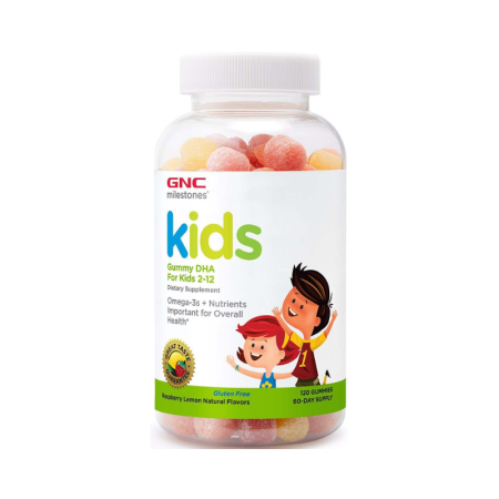 Sănătatea copiilor - Gnc Milestones Kids Gummy Dha, Acizi Grasi Omega-3 Pentru Copii 2-12 Ani, Cu Aroma Naturala De Zmeura Si Lamaie, 120 Jeleuri