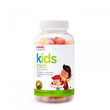 Bebe/Junior - Gnc Milestones Kids Gummy Dha, Acizi Grasi Omega-3 Pentru Copii 2-12 Ani, Cu Aroma Naturala De Zmeura Si Lamaie, 120 Jeleuri