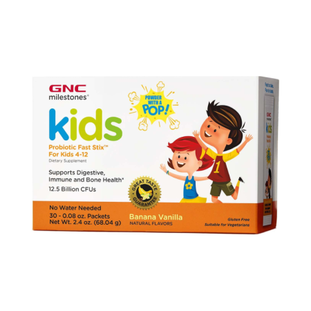 Afectiuni Frecvente - Gnc Milestones Kids Microbio Complex Fast Stix, Probiotic Lab4 Studiat Clinic Pentru Copii 4+ Ani Cu Aroma De Vanilie Si Banane, 30 Plicuri