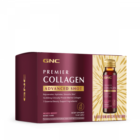 Capsule/comprimate/siropuri - GNC Premier Collagen, Formula Premium de Peptide de Colagen Hidrolizat Marin Lichid cu Aroma de Fructe de Padure, 10 shoturi x 50 ml