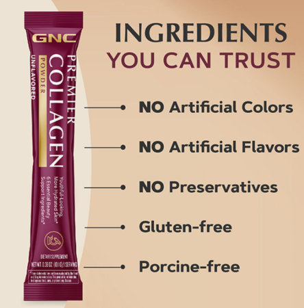 Gnc Premier Collagen Powder, Formula Premium De Peptide De Colagen Hidrolizat Fara Aroma, 1 Plic, 10.01 G [6]