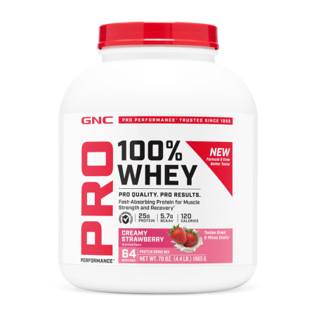 Suplimente alimentare - Gnc Pro Performance 100% Whey, Proteina Din Zer Cu Aroma De Capsuni, Testata Antidoping, 1985g