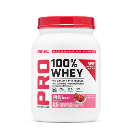 Suplimente alimentare - Gnc Pro Performance 100% Whey, Proteina Din Zer Cu Aroma De Capsuni, Testata Antidoping, 775g