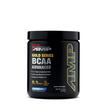 Suplimente alimentare - Gnc Pro Performance Amp Gold Series Bcaa Advanced, Formula Avansata De Bcaa Cu Aroma De Zmeura Albastra, 337.5 G