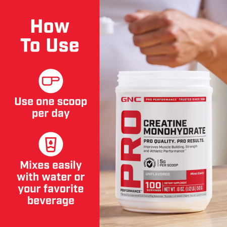 Gnc Pro Performance Creatine Monohydrate, Creatina Monohidrata, Fara Aroma, 510 G  [2]