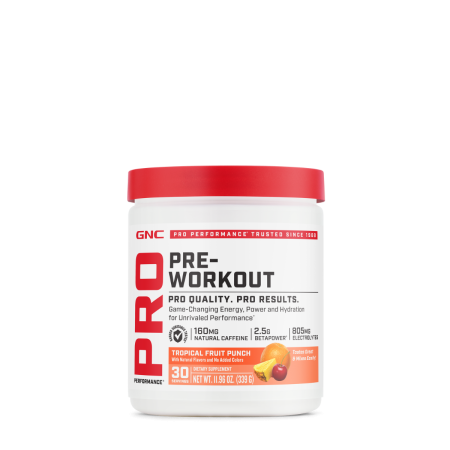 Suplimente alimentare - Gnc Pro Performance Pre-workout - Tropical Fruit Punch Flavor, Pre-workout, Cu Aroma De Punch De Fructe Tropicale, 339g