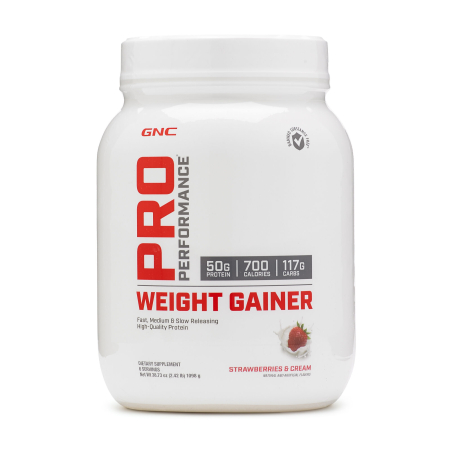 Suplimente alimentare - Gnc Pro Performance Weight Gainer, Formula Proteica Pentru Crestere In Greutate, Cu Aroma De Capsuni, Testata Antidoping, 1098 G