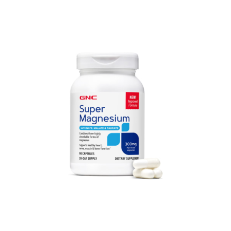 Suplimente alimentare - Gnc Super Magneziu 300 Mg, Formula Avansata Cu Glicinat, Malat Si Taurat Pentru Absorbtie Superioara, 90 Cps