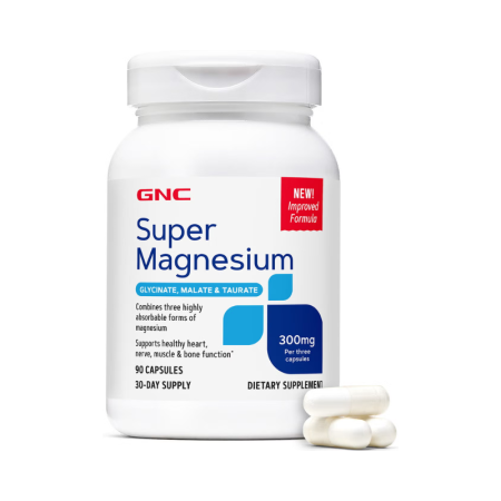 Afectiuni Frecvente - Gnc Super Magneziu 300 Mg, Formula Avansata Cu Glicinat, Malat Si Taurat Pentru Absorbtie Superioara, 90 Cps