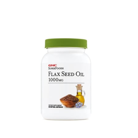 Suplimente alimentare - Gnc Superfoods Flax Seed Oil 1000mg, Ulei Din Seminte De In, 90 Cps