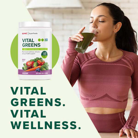 Gnc Superfoods Vital Greens Daily Superfoods Powder, Pudra Cu Super Alimente Verzi Cu Aroma De Fructe De Padure, 424.8 G [2]