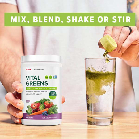 Gnc Superfoods Vital Greens Daily Superfoods Powder, Pudra Cu Super Alimente Verzi Cu Aroma De Fructe De Padure, 424.8 G [6]