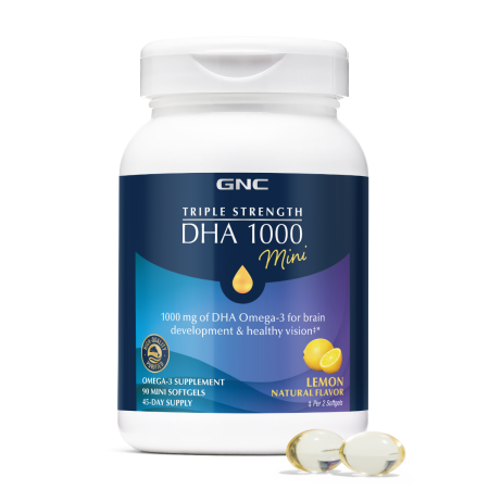 Afectiuni Frecvente - Gnc Triple Strength Dha 1000 Mini, Acizi Grasi Dha Omega-3 Mini, Cu Aroma Naturala De Lamaie, 90 Cps