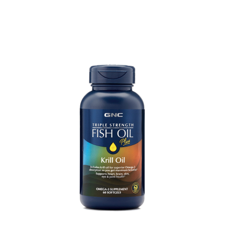 Suplimente alimentare - Gnc Triple Strength Fish Oil Plus Krill Oil, Ulei De Peste Plus Ulei De Krill, 60 Cps