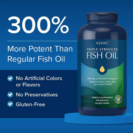 Gnc Triple Strength Fish Oil, Ulei De Peste 1000 Mg Omega 3 Epa Si Dha, 120 Cps [4]