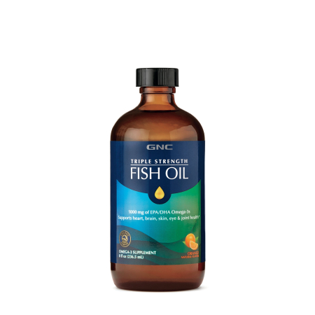 Suplimente alimentare - Gnc Triple Strength Fish Oil, Ulei De Peste, Cu Aroma Naturala De Portocale, 236.5 Ml