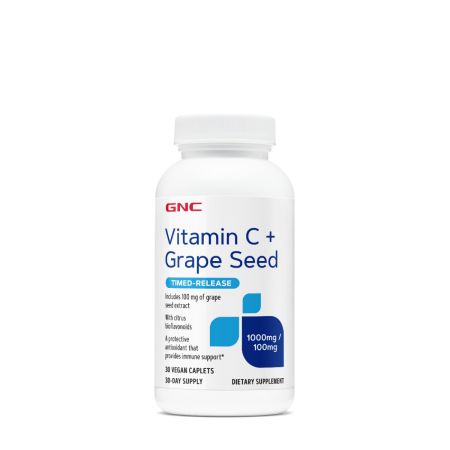 Suplimente alimentare - Gnc Vitamin C + Grape Seed, Vitamina C 1000 Mg Cu Bioflavonoide Si Extract Din Seminte De Struguri Cu Eliberare Prelungita, 30 Tb
