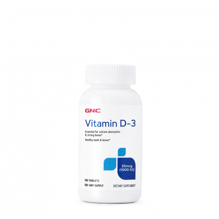 Capsule/comprimate/siropuri - Gnc Vitamin D-3 1000 Iu, Vitamina D-3 - 25 Mcg (1000 Ui) Naturala 100%  Din Lanolina, 180 Tb