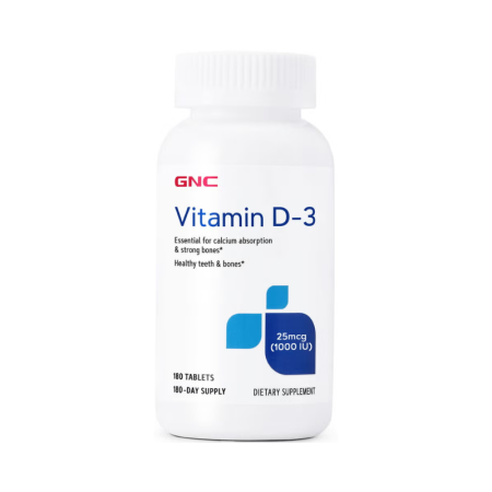 Imunitate - Gnc Vitamin D-3 1000 Iu, Vitamina D-3 - 25 Mcg (1000 Ui) Naturala 100% Din Lanolina, 180 Tb
