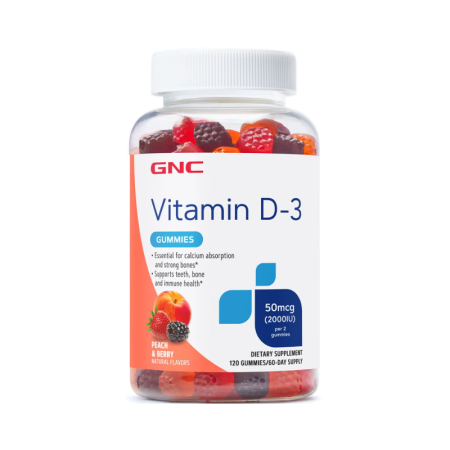 Suplimente alimentare - Gnc Vitamin D-3 2000 Ui, Vitamina D-3 50 Mcg (2000 Ui) Naturala 100% Din Lanolina, 120 Jeleuri