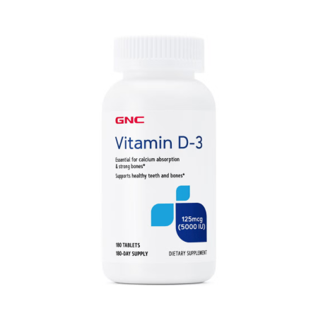 Suplimente alimentare - Gnc Vitamin D-3 5000 Iu, Vitamina D-3 - 125 Mcg (5000 Ui) Naturala 100% Din Lanolina, 180 Tb