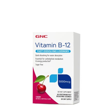 Suplimente alimentare - Gnc Vitamina B-12 5000 Mcg Cu Dizolvare Rapida, Cu Aroma De Cirese, 60 Drajeuri