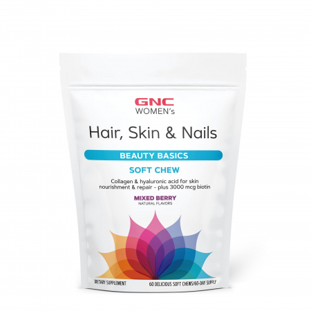 Capsule/comprimate/siropuri - Gnc Women’s Hair, Skin & Nails Formula, Formula Pentru Par, Piele Si Unghii, Caramele Cu Aroma De Fructe De Padure, 60 Caramele