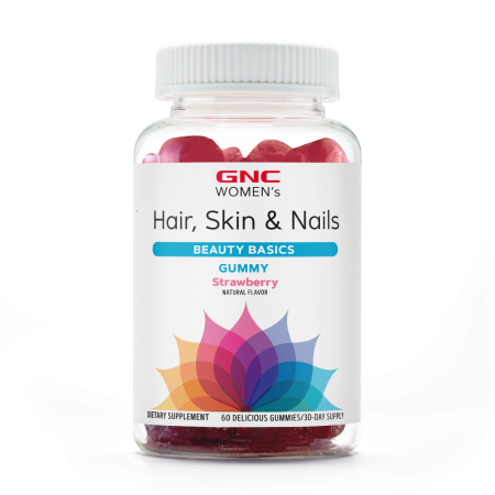 Suplimente alimentare - Gnc Women's Hair, Skin & Nails Strawberry , Jeleuri Cu Biotina Si Vitamine Pentru Frumusetea Parului, Pielii Si Unghiilor, 60 Jeleuri 