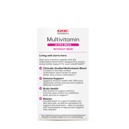 Gnc Women's Multivitamin Ultra Mega Without Iron, Complex De Multivitamine Pentru Femei Fara Fier, 180 Tb [2]