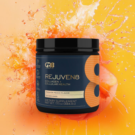  Gr8 Lifestyle Rejuven8 Collagen And Cellular Health With Passion Peach Flavor, Formula Pentru Sanatatea Pielii, Articulatiilor Si Regenerare Celulara, Cu Aroma De Passion Peach, 484.4 G [3]