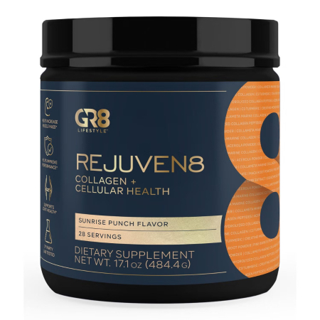 Suplimente alimentare - Gr8 Lifestyle Rejuven8 Collagen And Cellular Health With Sunrise Punch Flavor, Formula Pentru Sanatatea Pielii, Articulatiilor Si Regenerare Celulara, Cu Aroma De Sunrise Punch, 484.4 G