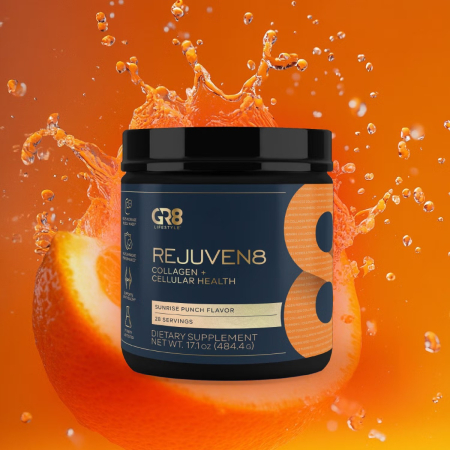 Gr8 Lifestyle Rejuven8 Collagen And Cellular Health With Sunrise Punch Flavor, Formula Pentru Sanatatea Pielii, Articulatiilor Si Regenerare Celulara, Cu Aroma De Sunrise Punch, 484.4 G [3]
