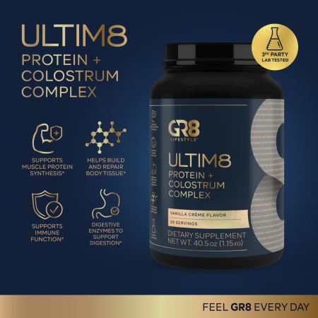 Gr8 Lifestyle Ultim8 Protein And Colostrum Complex With Vanilla Creme Flavor, Proteina Si Complex Cu Colostru, Cu Aroma De Crema De Vanilie, 1.15 Kg [3]