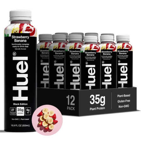 Huel Black Edition Rtd, High-protein Meal - Strawberry Banana, Shake Proteic Vegan Cu Aroma De Capsuni Si Banane, 500 Ml [1]