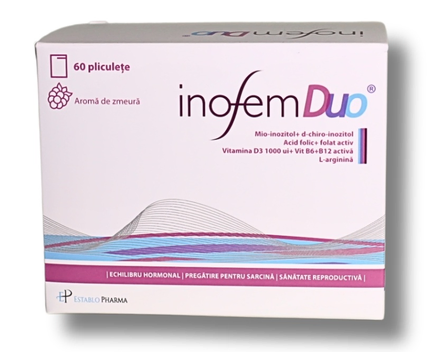 Sănătatea femeii - Inofem Duo cu 2.250 mg inozitol și folat activ, 60 plicuri – susținerea echilibrului hormonal și a perioadei de preconcepție