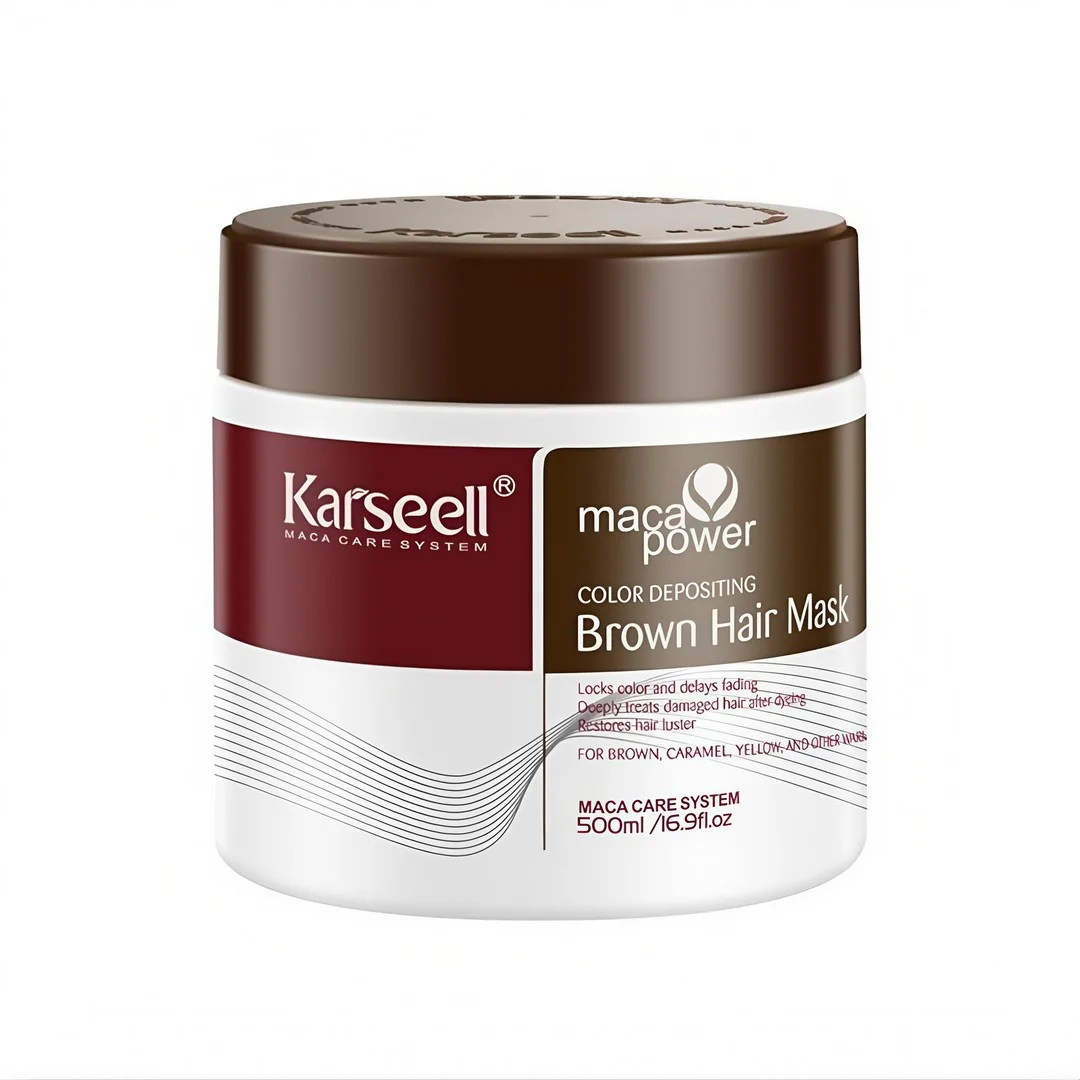 Cosmetice - Karseell Masca Nuantatoare pentru Par Maro – 500 ml, Stralucire, Fixare Durabila a Culorii & Hidratare