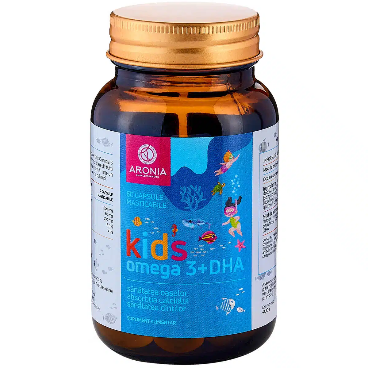 Bebe/Junior - Kids Omega 3 + DHA — 60 capsule masticabile, pentru cresterea si dezvoltarea sanatoasa a copiilor