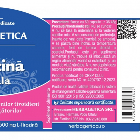 L-tirozina Naturala ( Stimuleaza productia hormonilor tiroidieni ) * 60 cps [2]