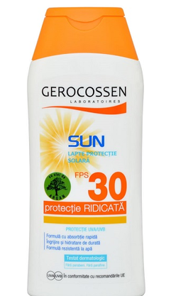 Creme cu SPF - Lapte pentru protecție solară SPF 30 cu ulei de argan Sun, 200 ml, Gerocossen - protecție UVA/UVB și hidratare