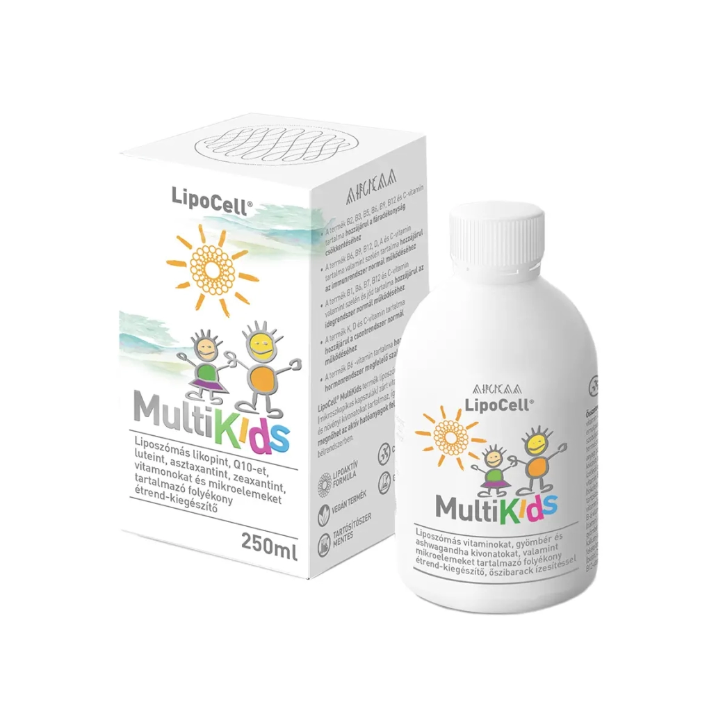 Bebe/Junior - LipoCell MultiKids supliment alimentar lichid cu aroma de piersici, Multivitamine liposomale pentru copii. Hymato – (250 ml)