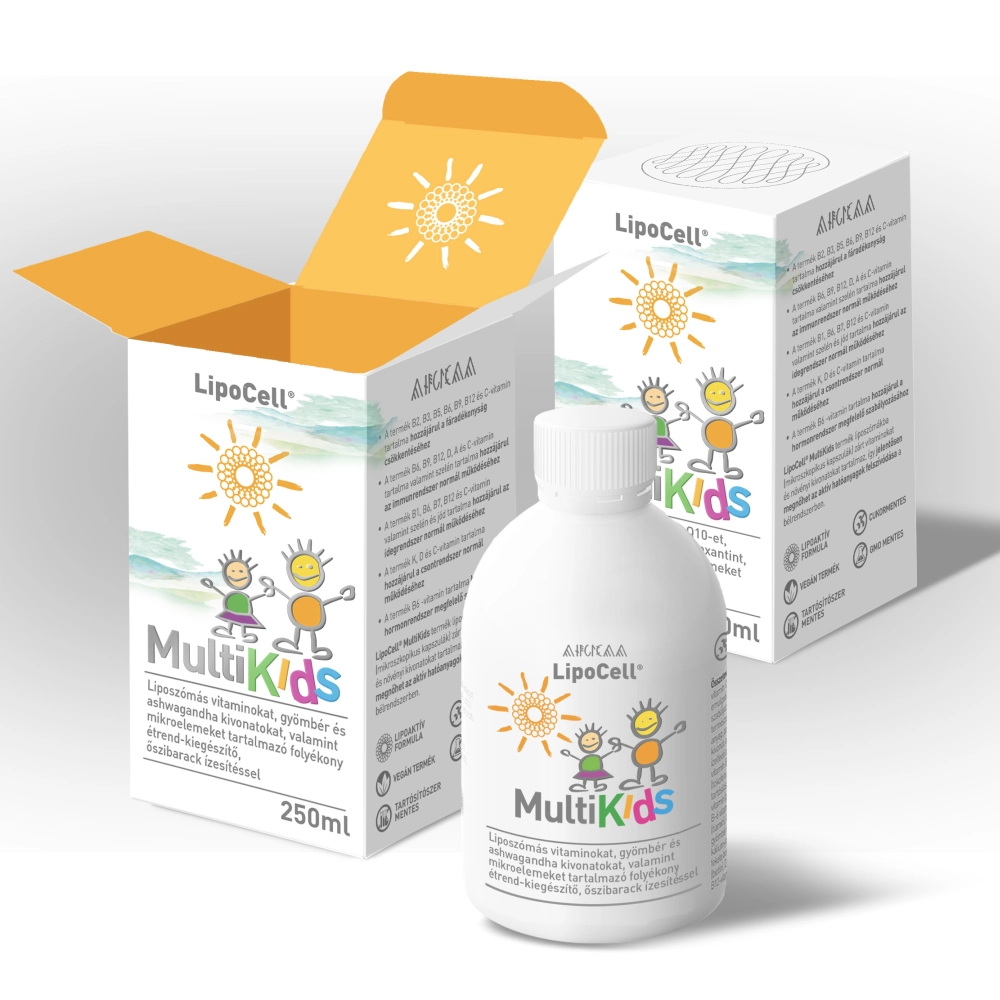 LipoCell MultiKids supliment alimentar lichid cu aroma de piersici, Multivitamine liposomale pentru copii. Hymato – (250 ml) [2]
