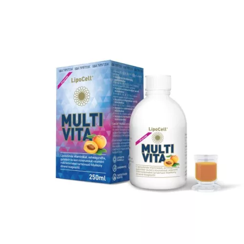 Suplimente alimentare - LIPOCELL MULTIVITA cu aroma de caise, multivitamine lipozomale 250 ml