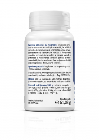 Magneziu Bisglicinat Optimum 900 mg * 60 cps( capsula mai mica, aceeasi eficienta-stres,anxietati,insomnii) [1]